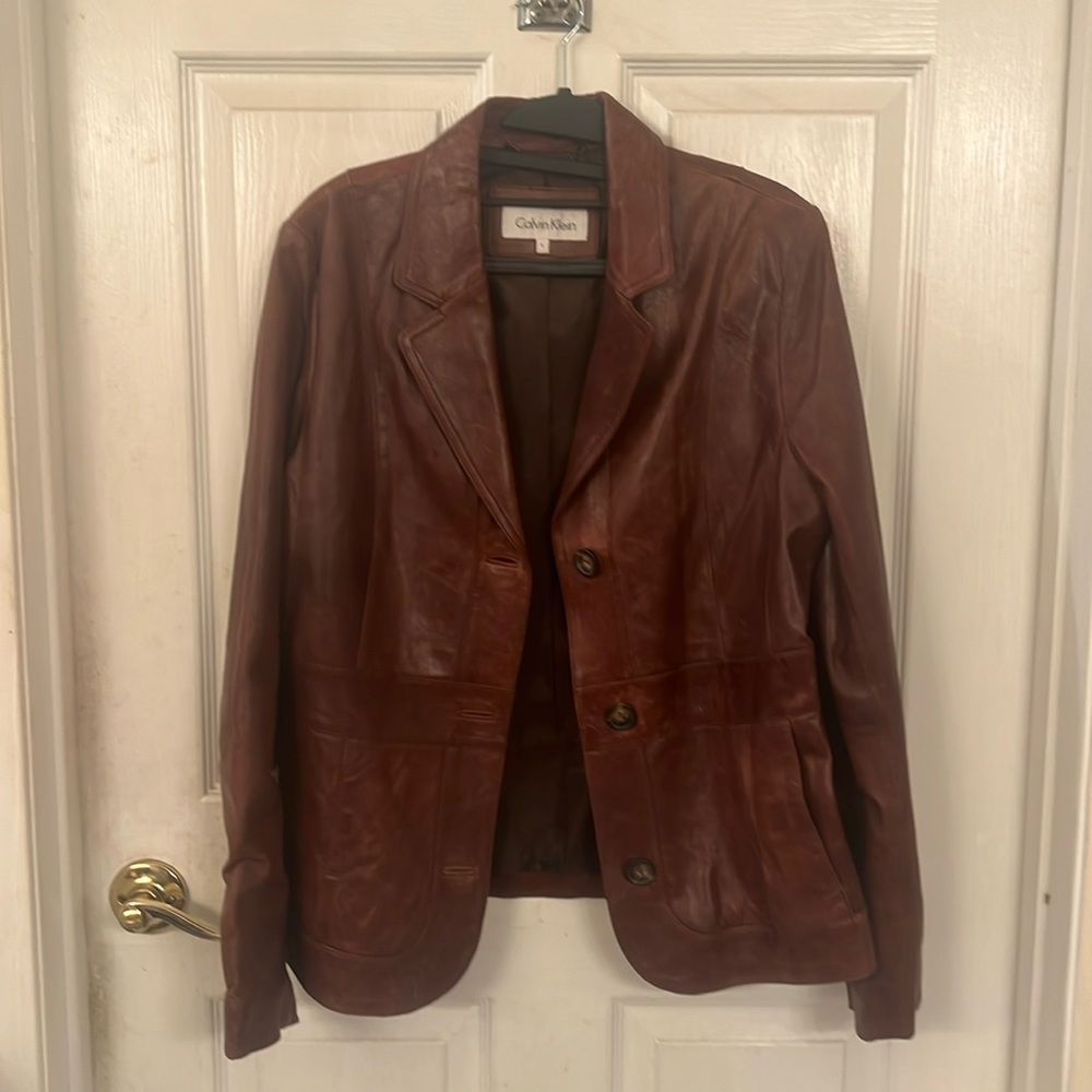 Calvin Klein Faux leather blazer brown large